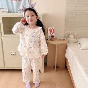 Cardigan pure cotton bubble cotton yarn children's home clothes 150-160