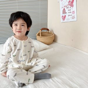 Cardigan pure cotton bubble cotton yarn children's home clothes 100-140