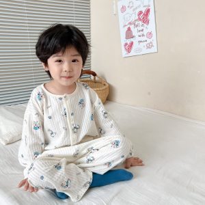 Cardigan pure cotton bubble cotton yarn children's home clothes 100-140