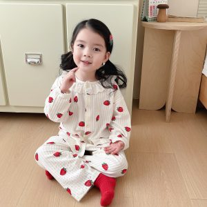 Cardigan pure cotton bubble cotton yarn children's home clothes 100-140
