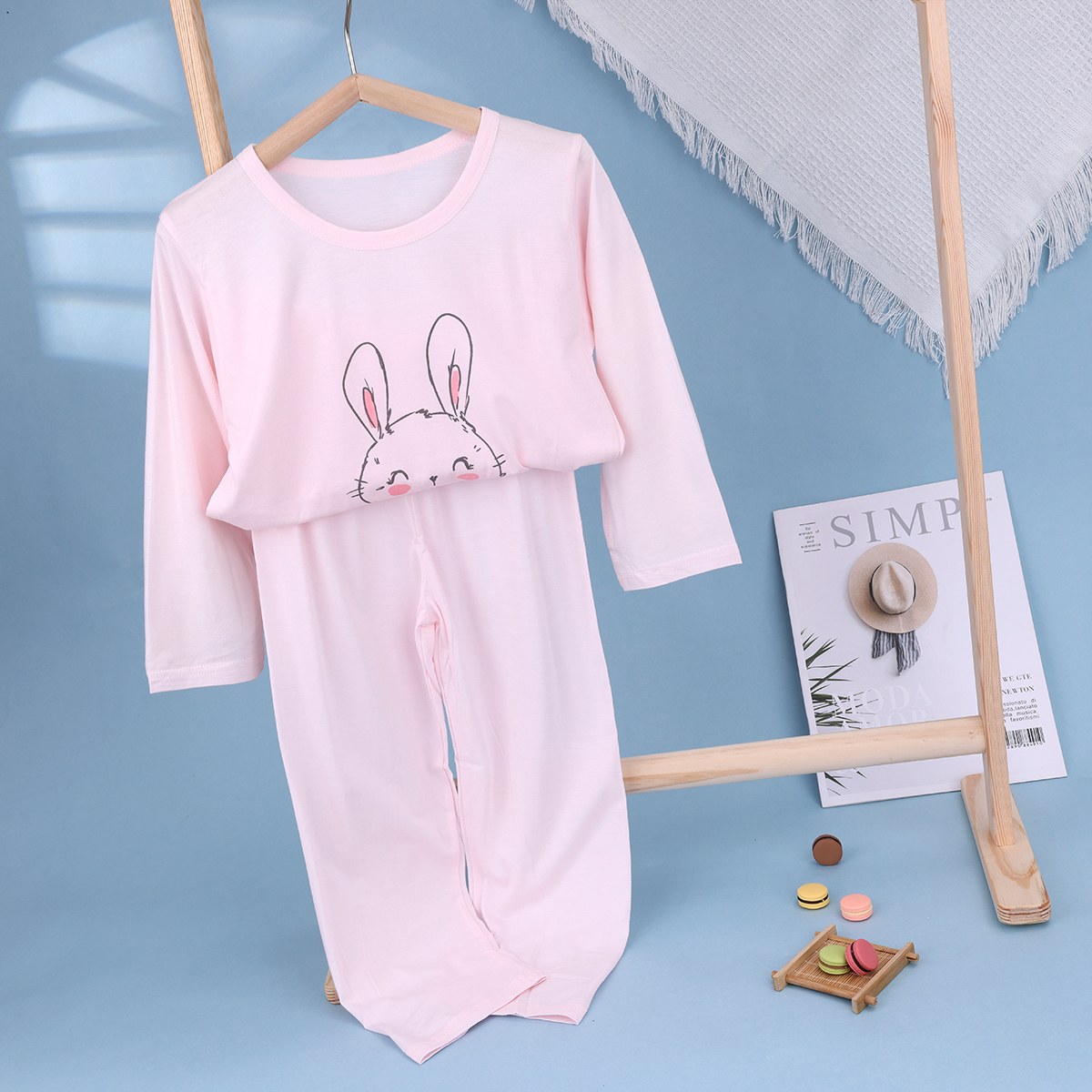 Bamboo cotton air-conditioned clothes (long sleeves and trousers) 130-150