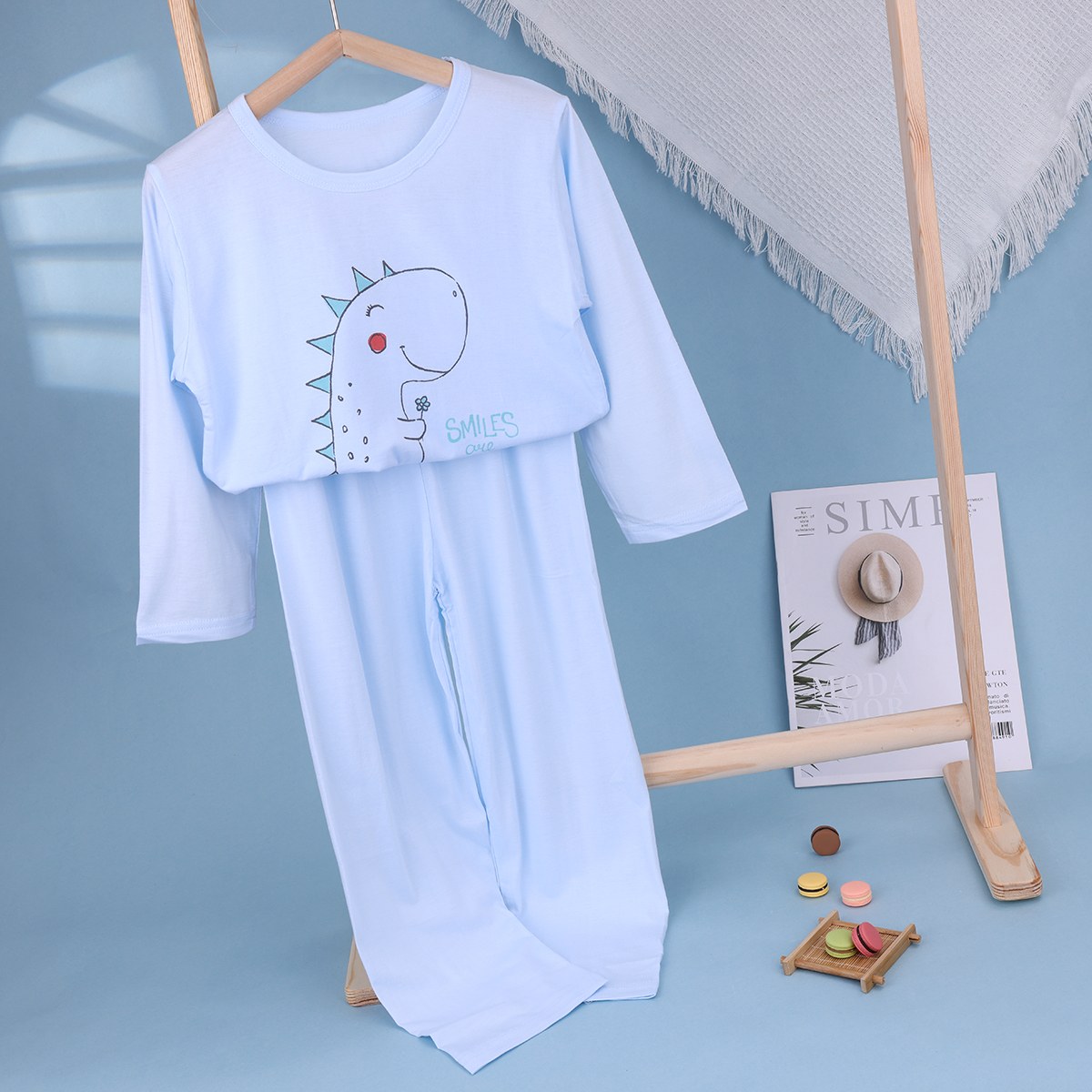 Bamboo cotton air-conditioned clothes (long sleeves and trousers) 130-150