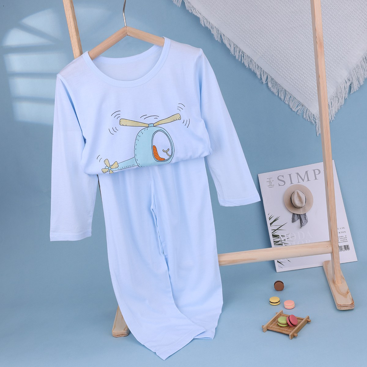 Bamboo cotton air-conditioned clothes (long sleeves and trousers) 130-150