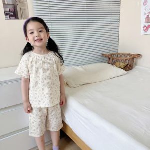 Seersucker short-sleeved mid-pants children's home clothes 150-160