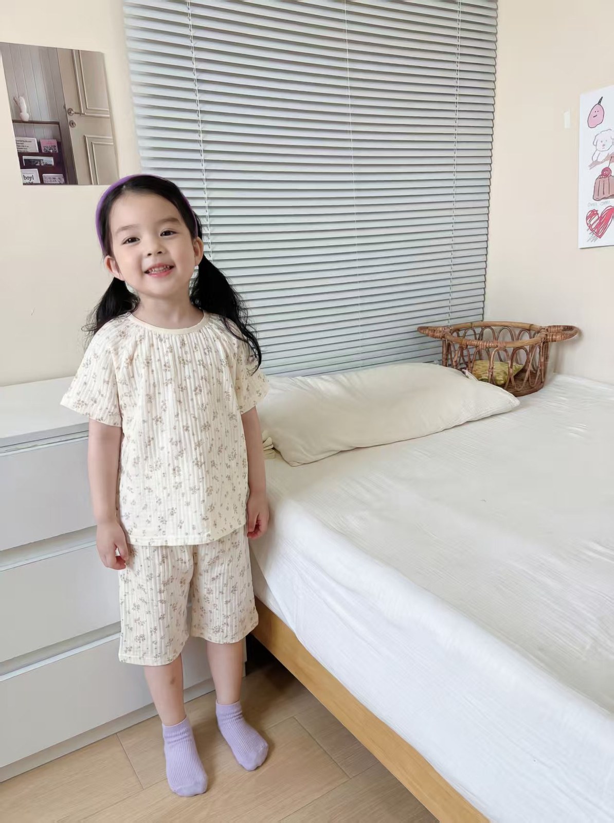 Seersucker short-sleeved mid-pants children's home clothes 150-160