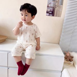 Seersucker short-sleeved mid-pants children's home clothes 150-160