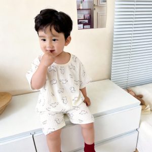 Seersucker short-sleeved mid-pants children's home clothes 150-160