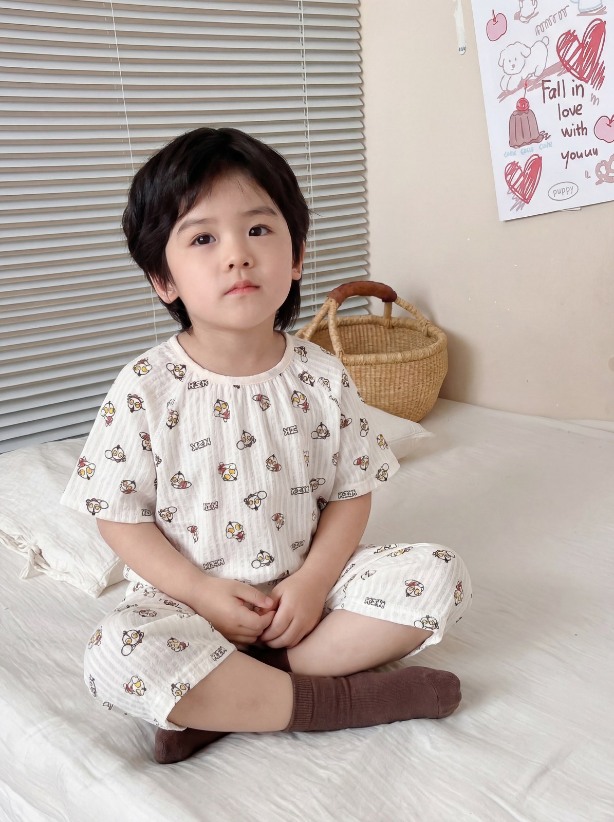 Seersucker short-sleeved mid-pants children's home clothes 100-140
