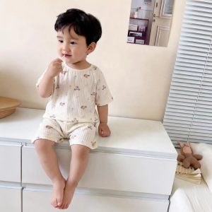 Seersucker short-sleeved mid-pants children's home clothes 100-140