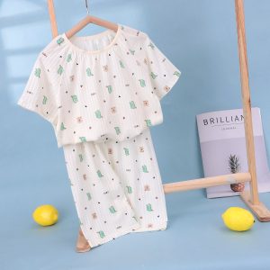 Seersucker short-sleeved mid-pants children's home clothes 100-140