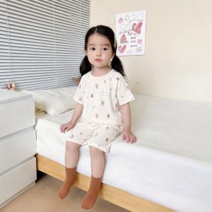 Seersucker short-sleeved mid-pants children's home clothes 100-140