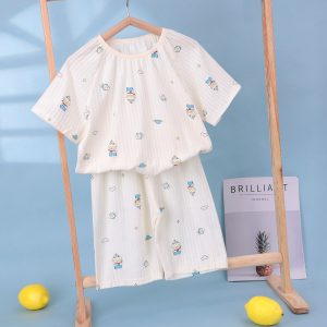 Seersucker short-sleeved mid-pants children's home clothes 100-140
