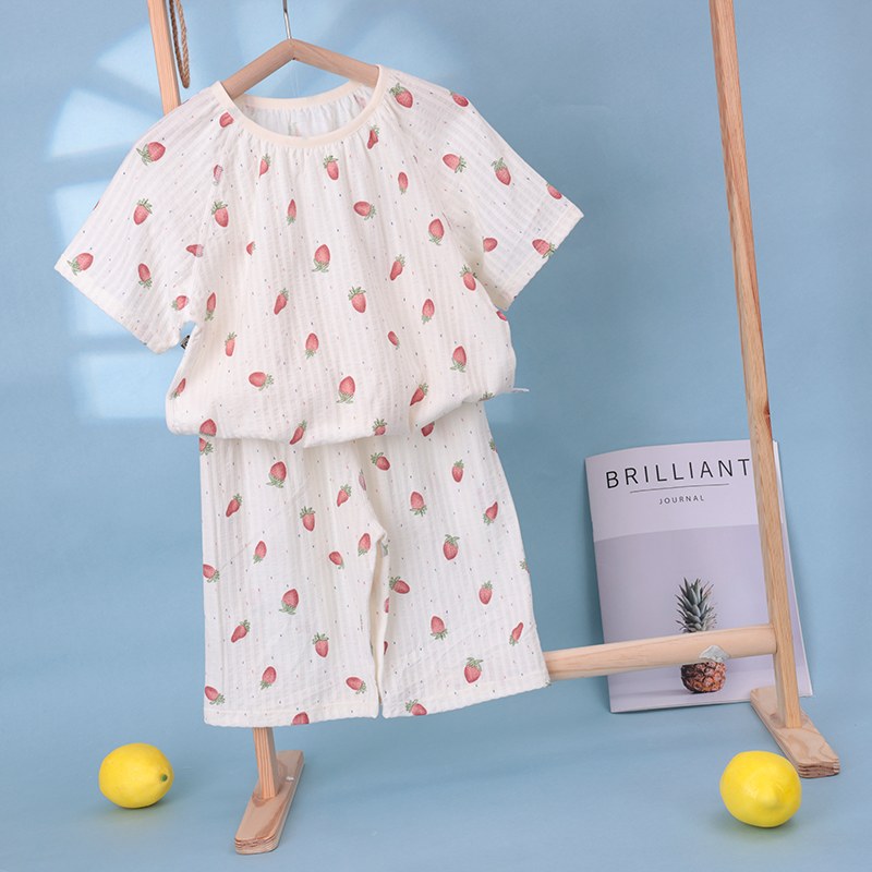 Seersucker short-sleeved mid-pants children's home clothes 100-140