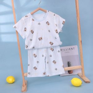 Seersucker short-sleeved mid-pants children's home clothes 100-140