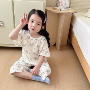 Seersucker short-sleeved mid-pants children's home clothes 100-140