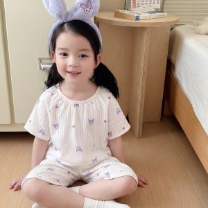 Seersucker short-sleeved mid-pants children's home clothes 100-140