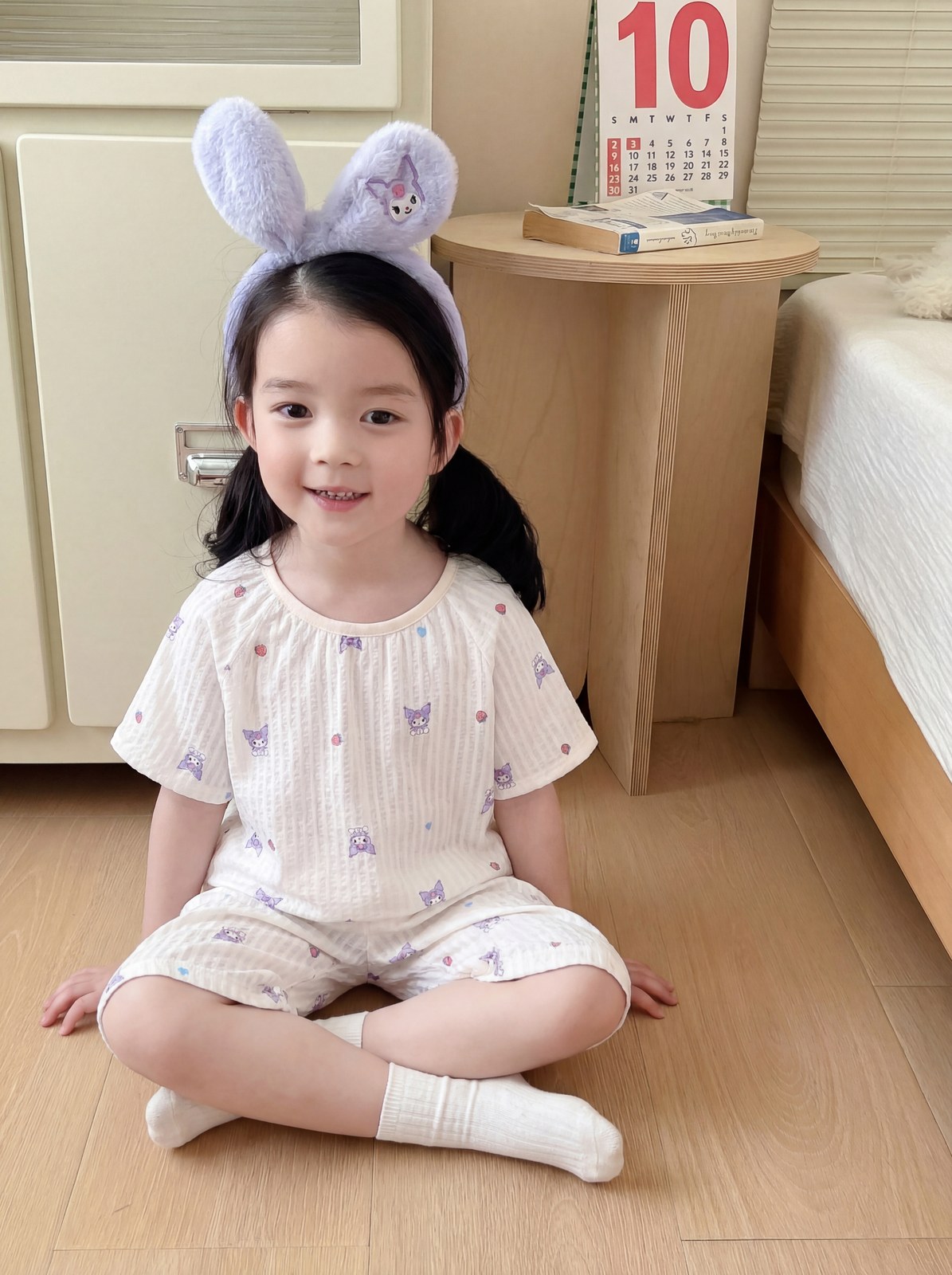 Seersucker short-sleeved mid-pants children's home clothes 100-140