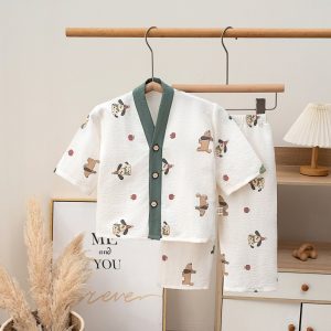 Kids' Air-Cotton V-Neck Loungewear Set - HMFZ-6037