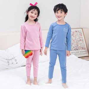 Kids' Solid Stretch-Cotton Loungewear Set - HMFZ-8009