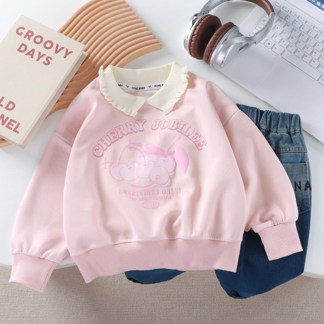 Girls' Cherry Graphic Sweatshirt & Jeans Set - RR26-016
